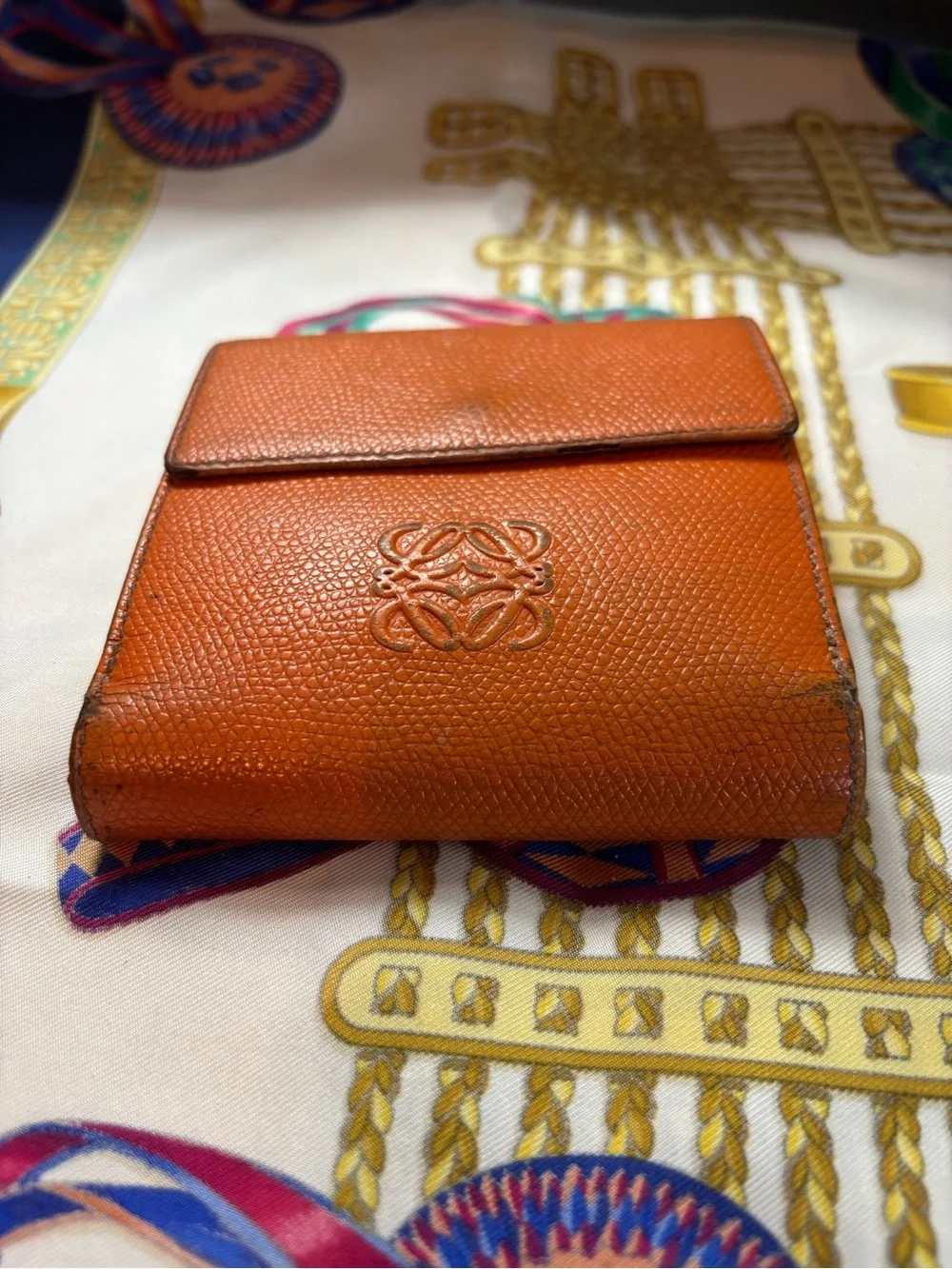 Authentic LOEWE Vintage Anagram Bifold Wallet – Orange